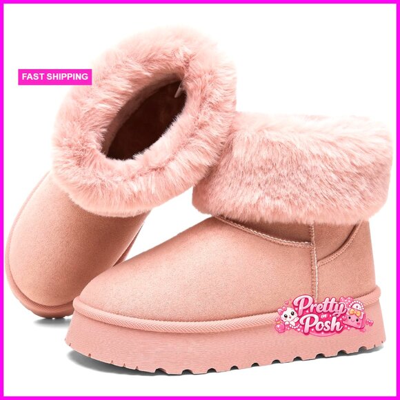Faux Suede Platform Ankle Boots with Fur Lining Winter Snow Boots